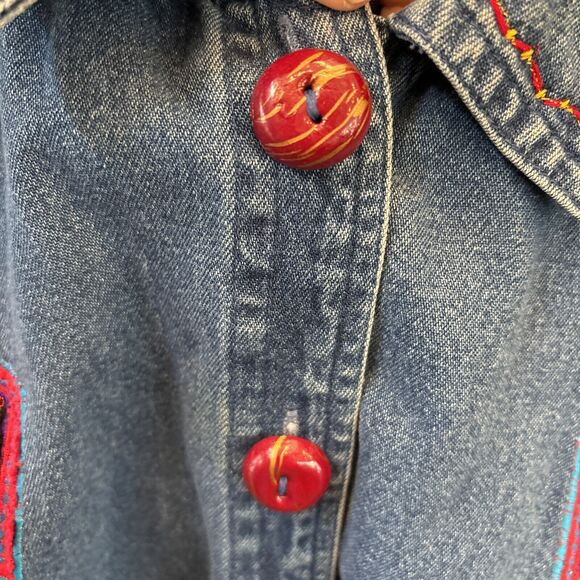 Life Style Women Denim Jacket Embroidered Appliqué Blue Art To Wear S Cotton - Picture 3 of 11